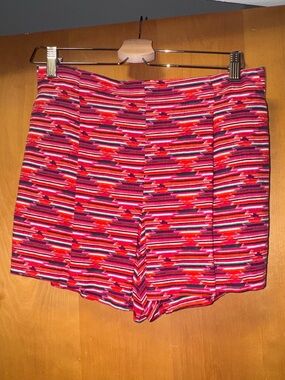 LOFT Red and Pink Striped High Waist Shorts